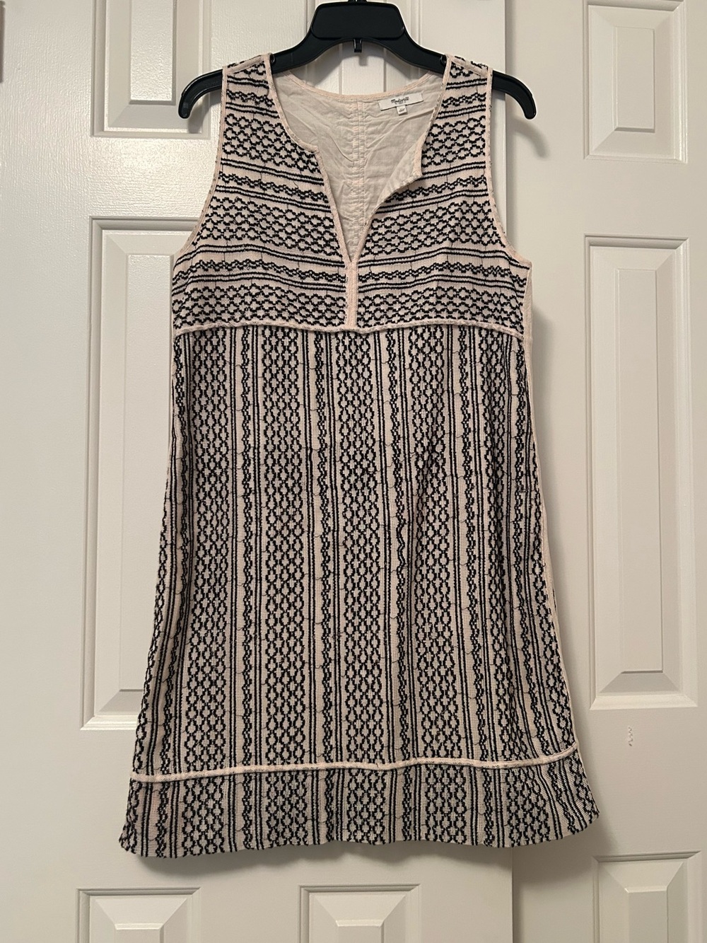Madewell Black Ivory Geometric Embroidered Shift Dress Sleeveless Women's Medium
